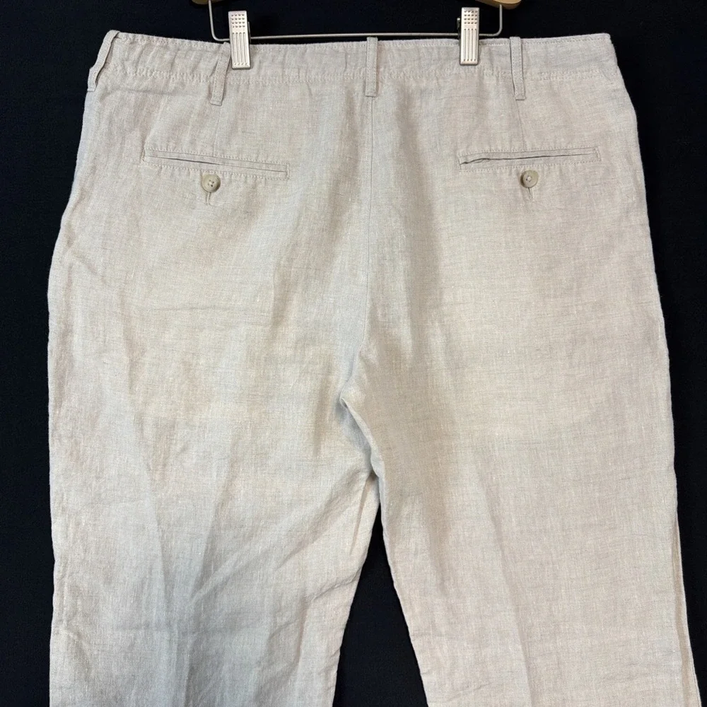 Perry Ellis Pants Mens 34x32 Beige 100% Linen Drawstring Lightweight Beach Relax